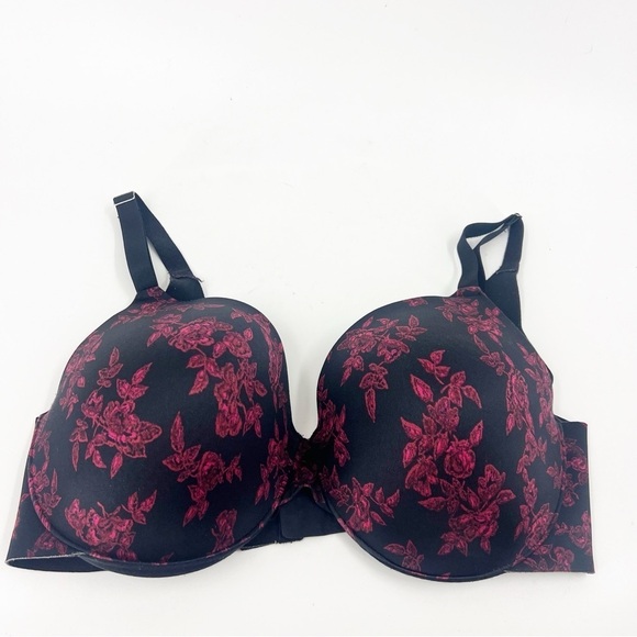 ✅ SOMA VANISHING BACK FULL COVERAGE BRA BLACK/RED FLORAL SIZE 36DDD - Picture 1 of 5